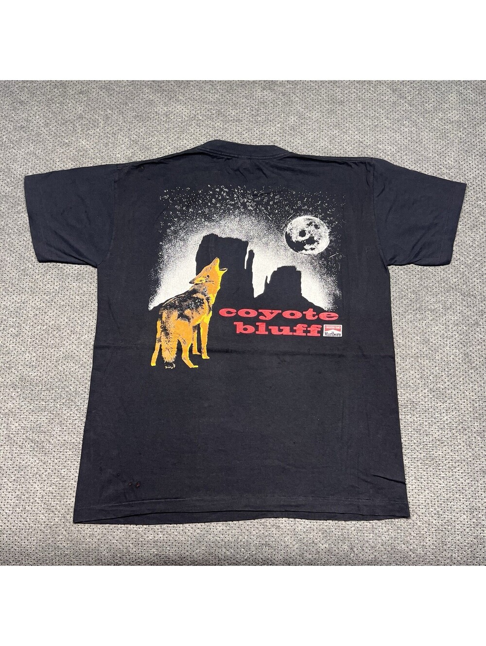 Vintage 90s Marlboro Promo Coyote Bluff Wolf Black T-Shirt XL Single Stitch